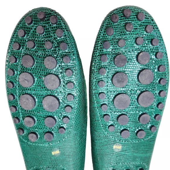 TORY BURCH Green Snakeskin Driving Mocs Loafers Sz 8.5 Leather Driver Flats - Picture 11 of 13